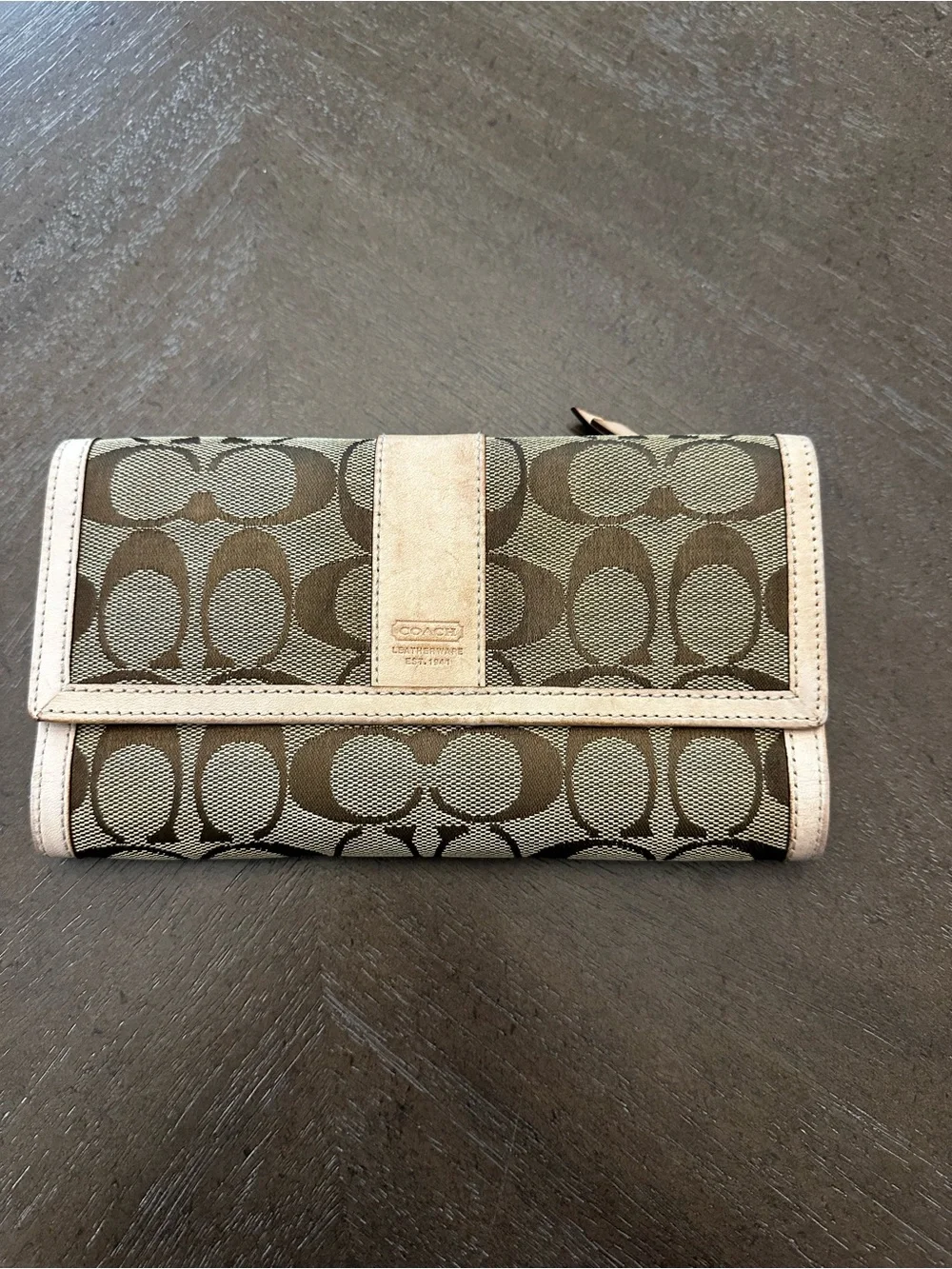 Coach Signature Canvas Wallet in Brown and Tan Trim